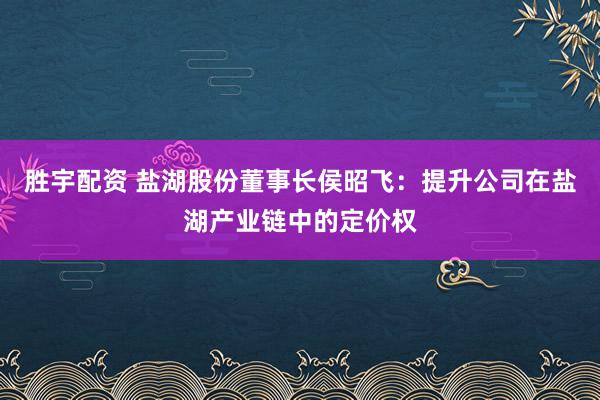 胜宇配资 盐湖股份董事长侯昭飞：提升公司在盐湖产业链中的定价权